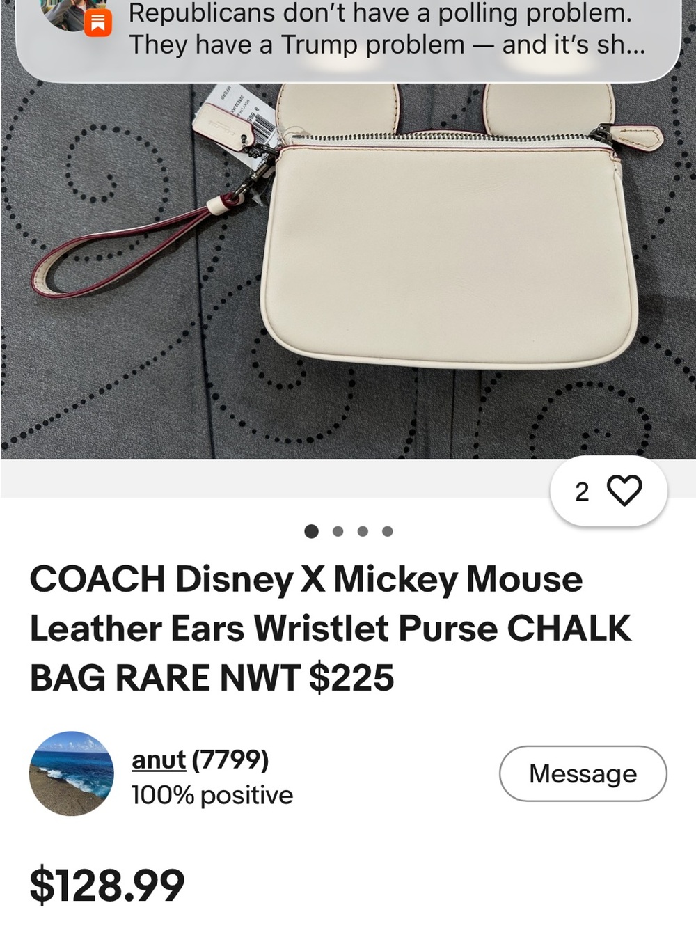Coach Disney chalk colored  Leather Mickey Ear Wristlet - Picture 10 of 11